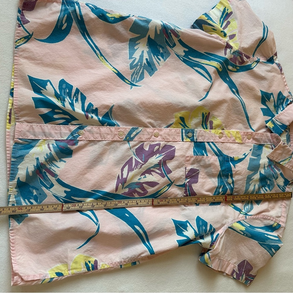 American Eagle Hawaiian Button Down Shirt Pink Blue Cotton Short Sleeve Men’s XL - Picture 8 of 9